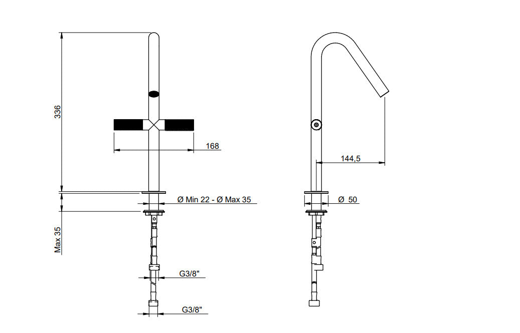 Treemme 22mm IT6053IS2GZZ Waschtischarmatur Edelstahl