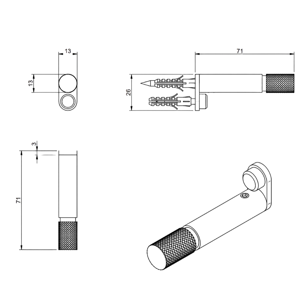 Handtuchhaken aus gebürstetem Edelstahl - 22mm