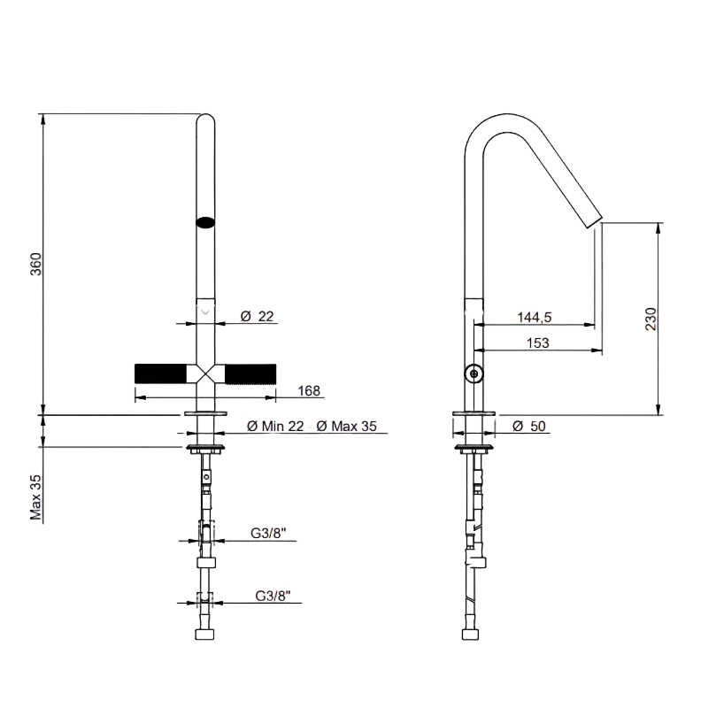 Spültisch-Einlochbatterie aus Edelstahl - 22mm