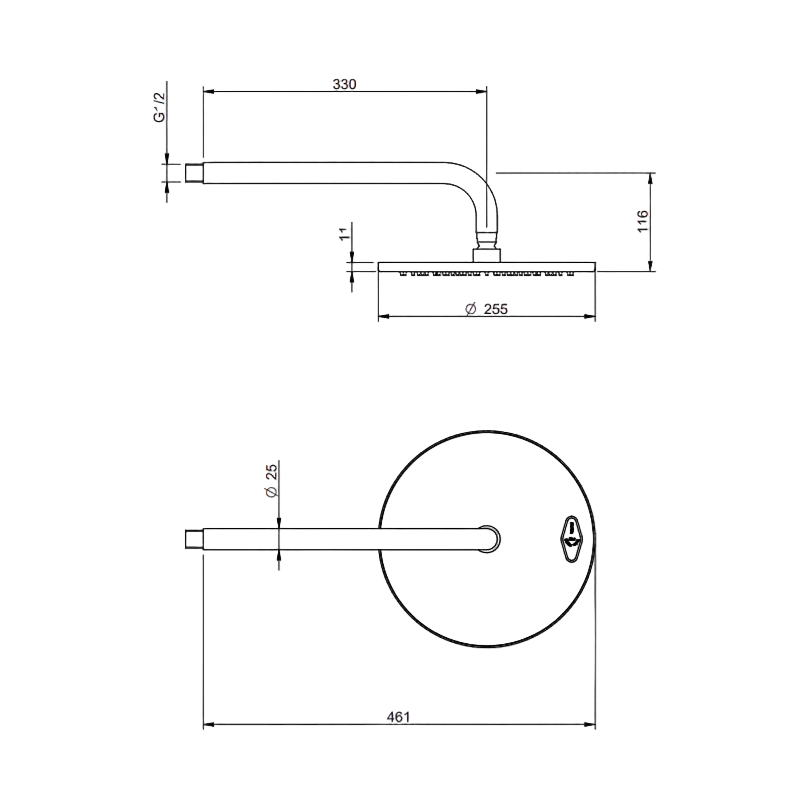 Antikalk Kopfbrause mit Arm aus Edelstahl - Shower Inox