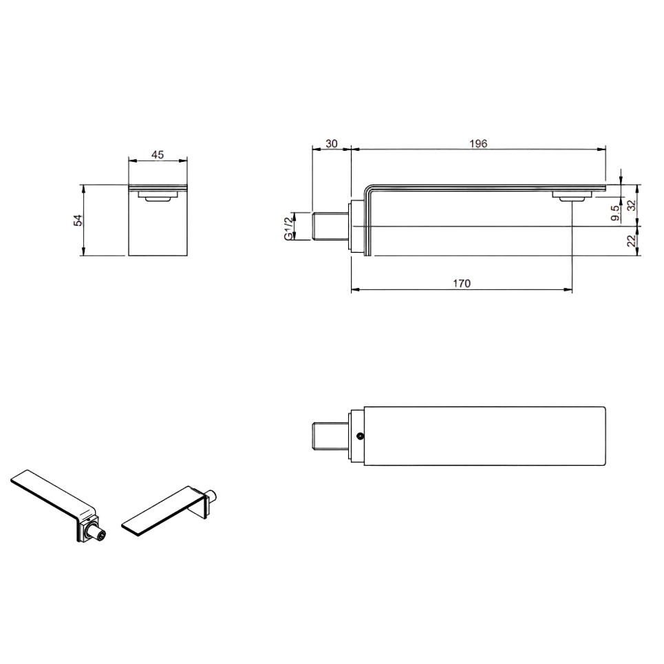 Wand Waschtischauslauf 170 aus Edelstahl – 5mm