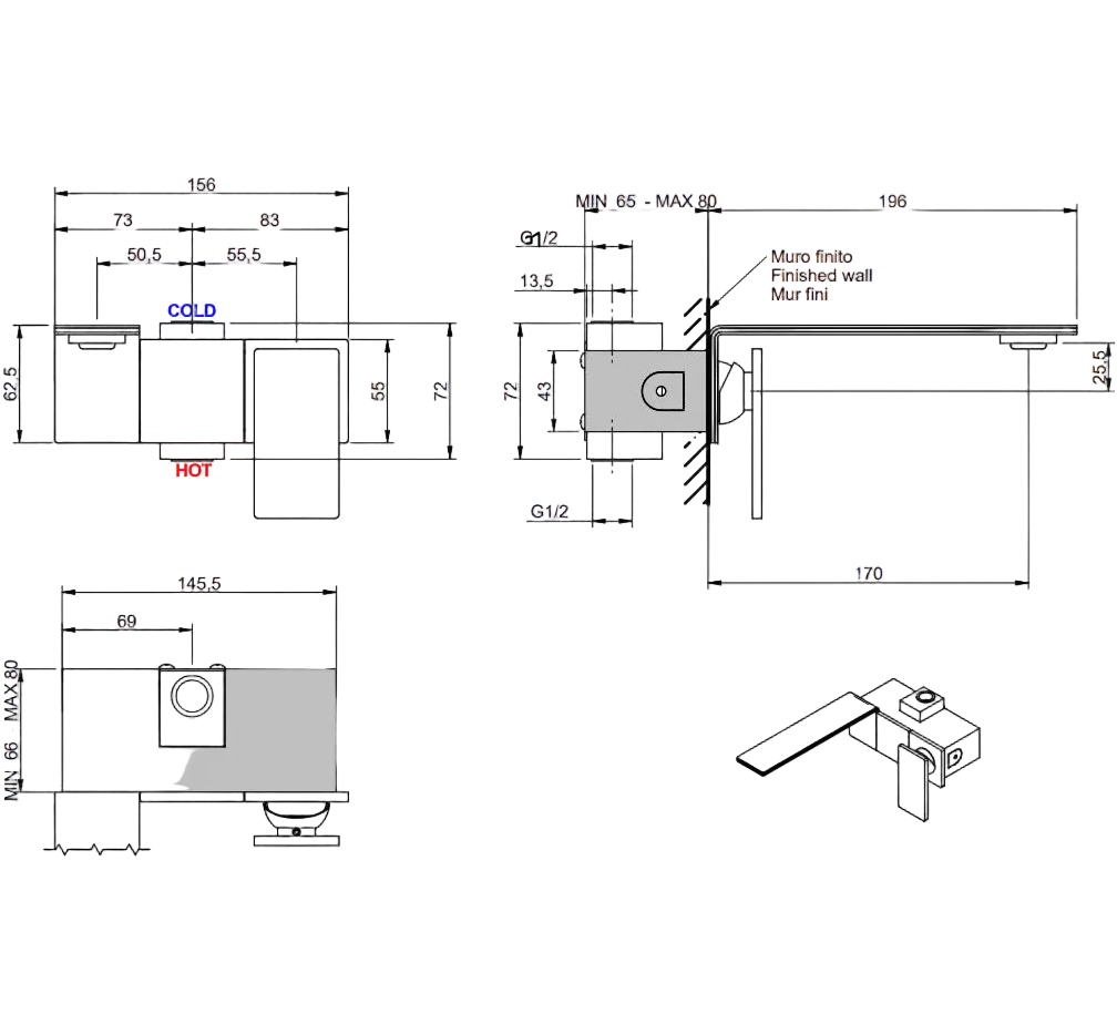 UP-Einhand-Waschtischmischer 170 - 5mm