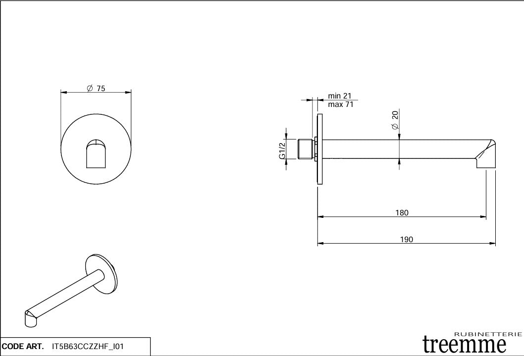 Treemme T30 Wand-Wannenauslauf – 180 mm | IT5B63CCZZHF