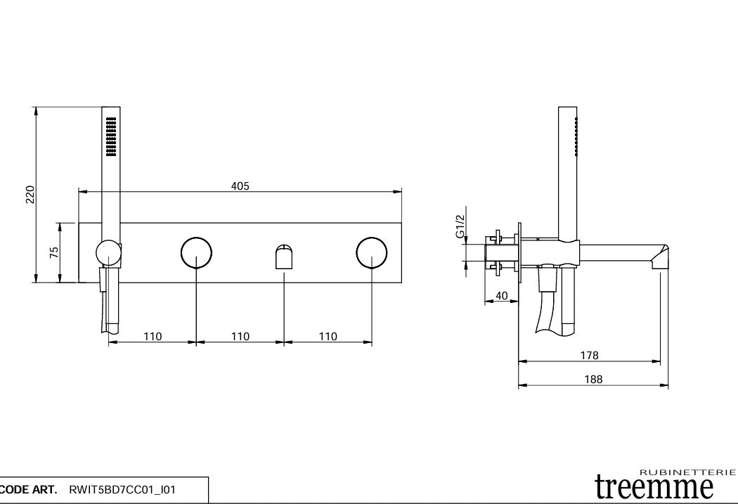 Treemme T30 Unterputz Wannen- & Duscharmatur Chrom – Außenteil | RWIT5BD7CC01