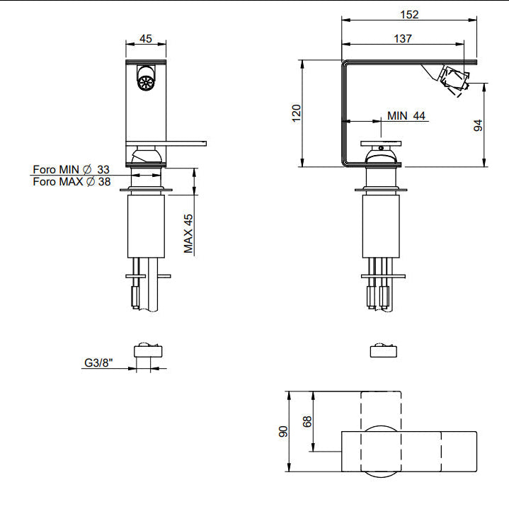 Bidetarmatur Einhebelmischer aus Edelstahl – 5mm