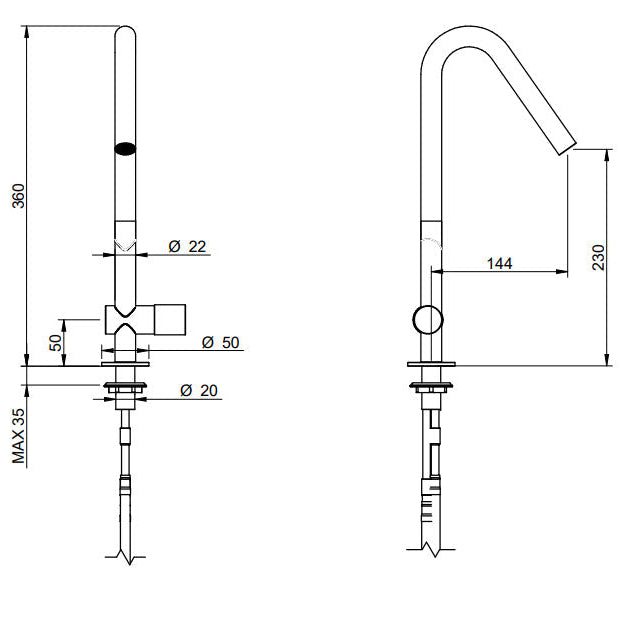Einhebel Spültischarmatur aus Edelstahl - 22mm