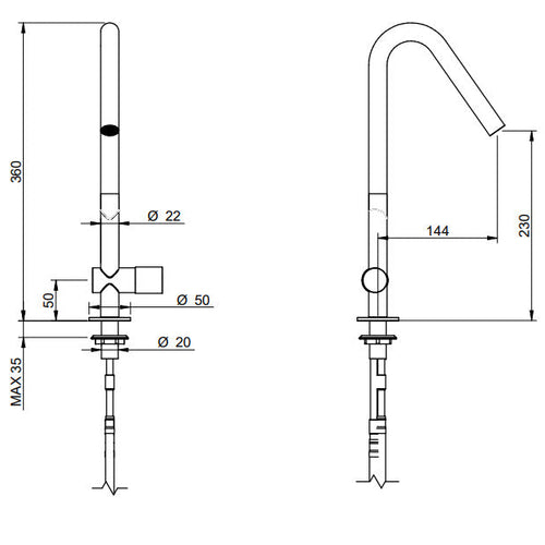 Einhebel Spültischarmatur aus Edelstahl - 22mm